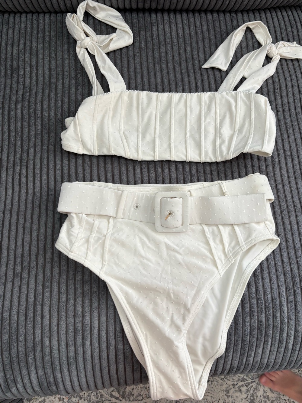 MINKPINK White Textured High-Waist Bikini with Belt
